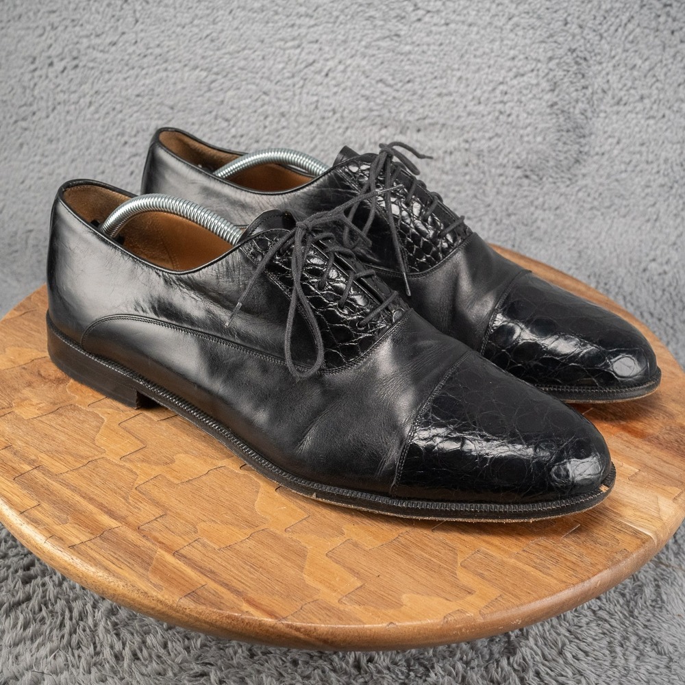 Miguel Angel Mens Black Leather‎ Crocodile Oxford Shoes Size 13 M